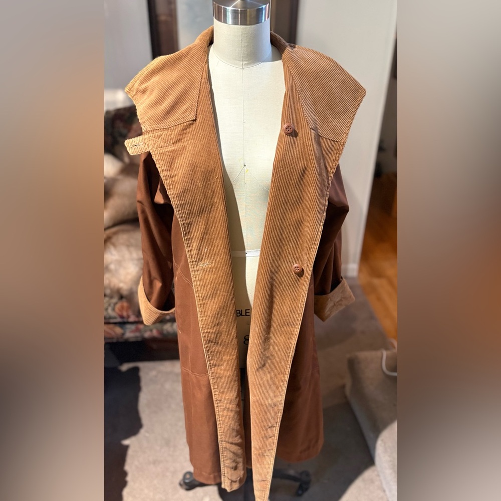 Vintage Reversible Brown Corduroy Long Coat Made in Korea Size 12 (Fits US M)